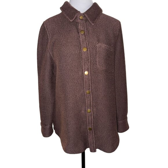 Soft Surroundings Brown Knit Button-Down Snap Closure Shirt Size Petite Medium - Picture 1 of 6